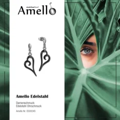 Amello Ohrringe Keramik Herz schwarz Damen Edelstahlschmuck ESOX24S