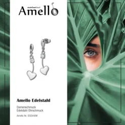 Amello Ohrringe Keramik Herz Zirkonia weiß Damen Edelstahlschmuck ESOX40W