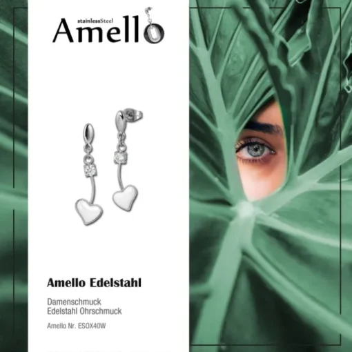 Amello Ohrringe Keramik Herz Zirkonia weiß Damen Edelstahlschmuck ESOX40W