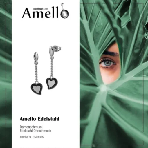 Amello Ohrringe Keramik Herz schwarz Damen Edelstahlschmuck ESOX33S