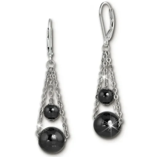Amello Ohrringe Keramik Kugeln schwarz Damen Edelstahlschmuck ESOX44S