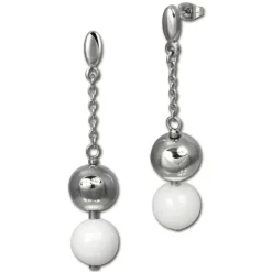 Amello Ohrringe Keramik Kugeln weiß Damen Edelstahlschmuck ESOX12W