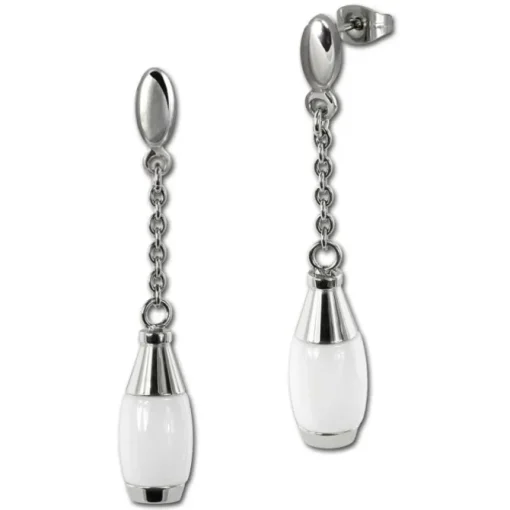 Amello Ohrringe Keramik Kegel weiß Damen Edelstahlschmuck ESOX15W