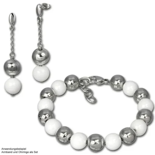 Amello Ohrringe Keramik Kugeln weiß Damen Edelstahlschmuck ESOX12W