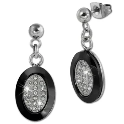 Amello Ohrringe Keramik oval Zirkonia schwarz Damen Edelstahlschmuck ESOX32S