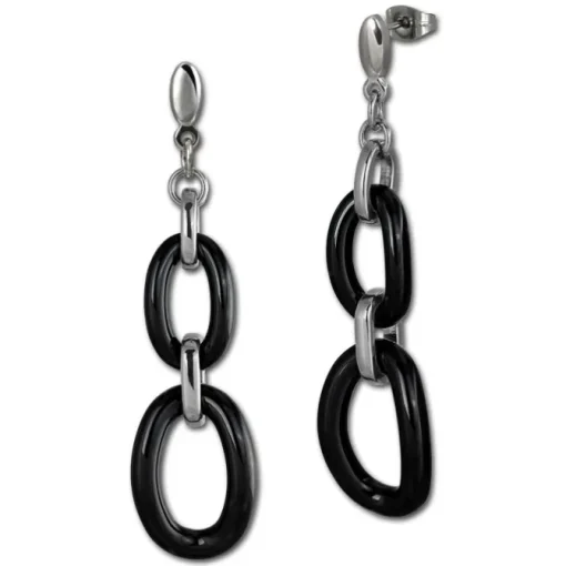 Amello Ohrringe Keramik Ovale schwarz Damen Edelstahlschmuck ESOX16S