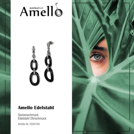 Amello Ohrringe Keramik Ovale schwarz Damen Edelstahlschmuck ESOX16S