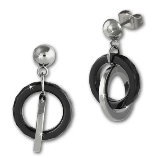 Amello Ohrringe Keramik Ringe schwarz Damen Edelstahlschmuck ESOX21S