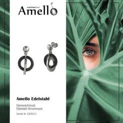 Amello Ohrringe Keramik Ringe schwarz Damen Edelstahlschmuck ESOX21S
