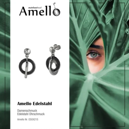 Amello Ohrringe Keramik Ringe schwarz Damen Edelstahlschmuck ESOX21S