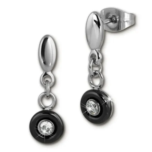 Amello Ohrringe Keramik Stein Zirkonia schwarz Damen Edelstahlschmuck ESOX35S