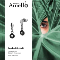 Amello Ohrringe Keramik Stein Zirkonia schwarz Damen Edelstahlschmuck ESOX35S