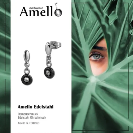 Amello Ohrringe Keramik Stein Zirkonia schwarz Damen Edelstahlschmuck ESOX35S