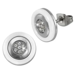 Amello Ohrringe Rund Keramik Zirkonia weiß Damen Edelstahlschmuck ESOX31W