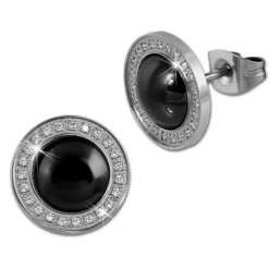 Amello Ohrringe Rund Keramik Zirkonia schwarz Damen Edelstahlschmuck ESOX30S