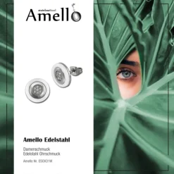 Amello Ohrringe Rund Keramik Zirkonia weiß Damen Edelstahlschmuck ESOX31W
