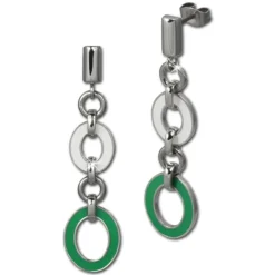 Amello Ohrstecker Oval Emaille grün/weiß Ohrringe Damen Stahl ESOG01G