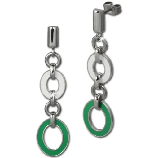Amello Ohrstecker Oval Emaille grün/weiß Ohrringe Damen Stahl ESOG01G