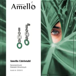 Amello Ohrstecker Oval Emaille grün/weiß Ohrringe Damen Stahl ESOG01G