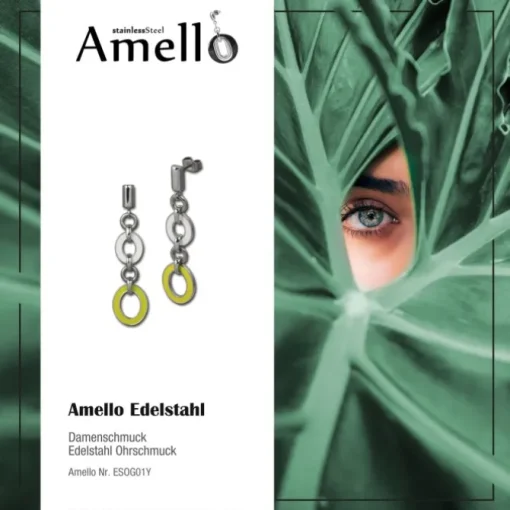 Amello Ohrstecker Oval Emaille gelb/weiß Ohrringe Damen Edelstahl ESOG01Y