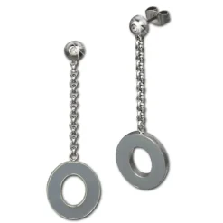 Amello Ohrstecker Oval Zirkonia Emaille grau Ohrringe Damen Stahl ESOG03K