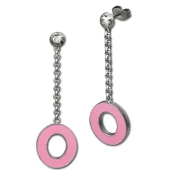 Amello Ohrstecker Oval Zirkonia Emaille rosa Ohrringe Damen Stahl ESOG03P