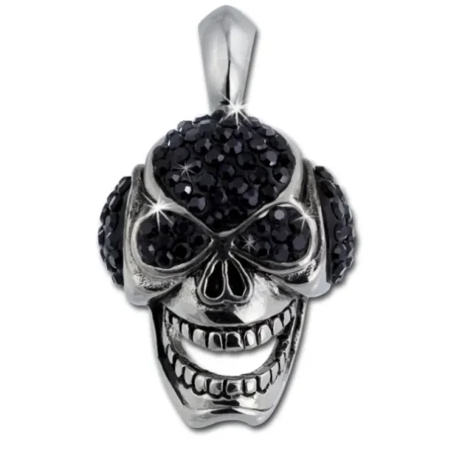 Amello Totenkopf Kettenanhänger schwarze Zirkonia Edelstahlschmuck ESHS50S