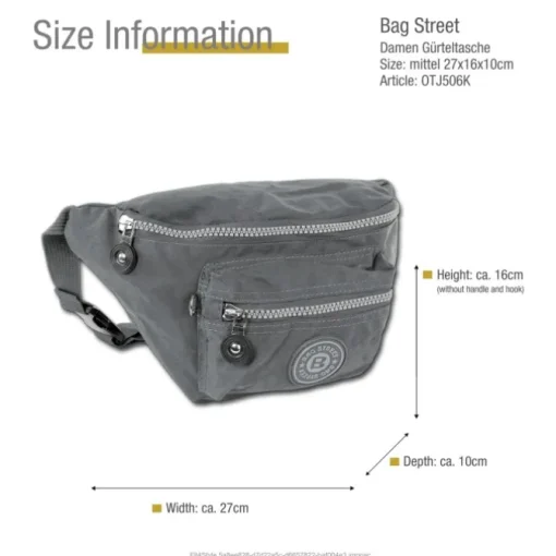 Bag Street Gürteltasche Nylon grau Hüfttasche Bauchtasche Damen, Herren OTJ506K