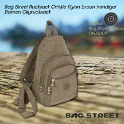 Bag Street Rucksack Crinkle Nylon braun trendiger Damen Cityrucksack ORJ200N