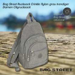Bag Street Rucksack Crinkle Nylon grau trendiger Damen Cityrucksack ORJ200K
