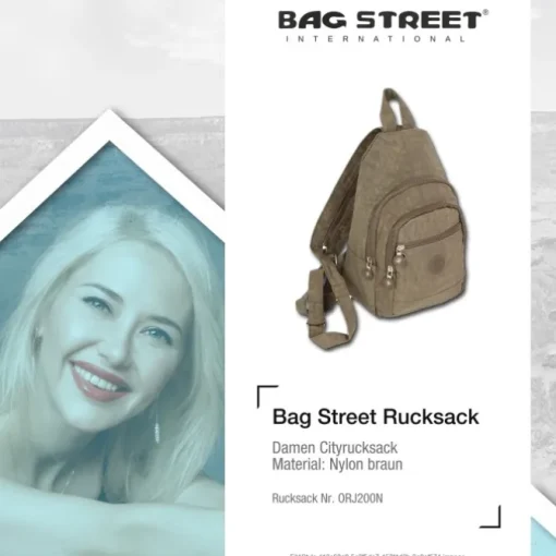 Bag Street Rucksack Crinkle Nylon braun trendiger Damen Cityrucksack ORJ200N