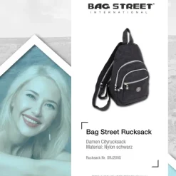 Bag Street Rucksack Crinkle Nylon schwarz trendiger Damen Cityrucksack ORJ200S