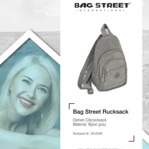Bag Street Rucksack Crinkle Nylon grau trendiger Damen Cityrucksack ORJ200K