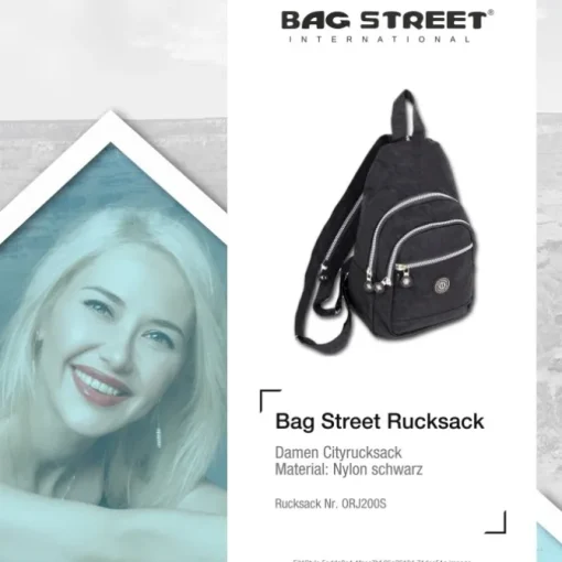 Bag Street Rucksack Crinkle Nylon schwarz trendiger Damen Cityrucksack ORJ200S