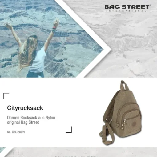 Bag Street Rucksack Crinkle Nylon braun trendiger Damen Cityrucksack ORJ200N