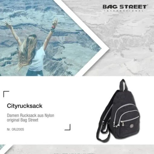 Bag Street Rucksack Crinkle Nylon schwarz trendiger Damen Cityrucksack ORJ200S