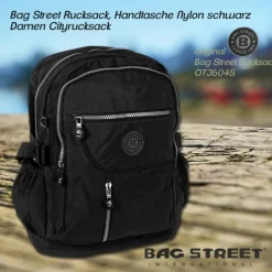Bag Street Rucksack, Handtasche Nylon schwarz Damen Cityrucksack OTJ604S