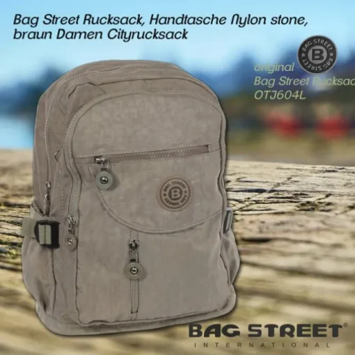 Bag Street Rucksack, Handtasche Nylon stone, braun Damen Cityrucksack OTJ604L