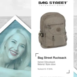 Bag Street Rucksack, Handtasche Nylon stone, braun Damen Cityrucksack OTJ604L