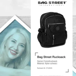 Bag Street Rucksack, Handtasche Nylon schwarz Damen Cityrucksack OTJ604S