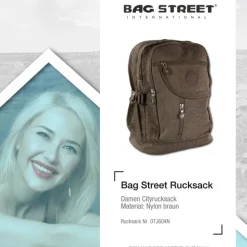 Bag Street Rucksack Handtasche Nylon braun trendiger Damen Cityrucksack OTJ604N