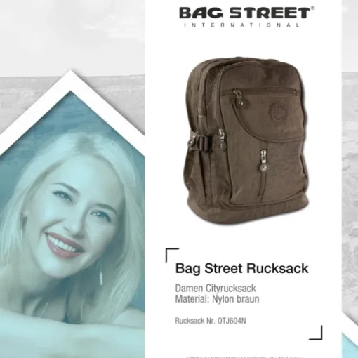 Bag Street Rucksack Handtasche Nylon braun trendiger Damen Cityrucksack OTJ604N