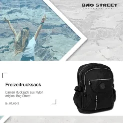 Bag Street Rucksack, Handtasche Nylon schwarz Damen Cityrucksack OTJ604S