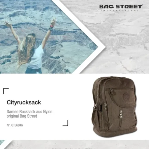 Bag Street Rucksack Handtasche Nylon braun trendiger Damen Cityrucksack OTJ604N