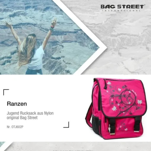 Bag Street Rucksack Nylon pink großer Schulranzen Schultasche OTJ602P
