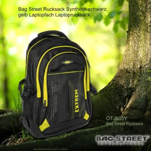 Bag Street Rucksack Synthetik schwarz, gelb Laptopfach Laptoprucksack OTJ605Y