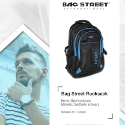 Bag Street Rucksack Synthetik schwarz, blau Laptopfach Laptoprucksack OTJ605B