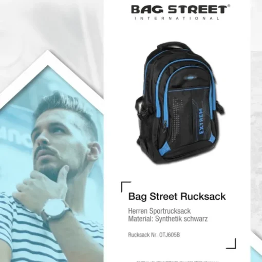 Bag Street Rucksack Synthetik schwarz, blau Laptopfach Laptoprucksack OTJ605B