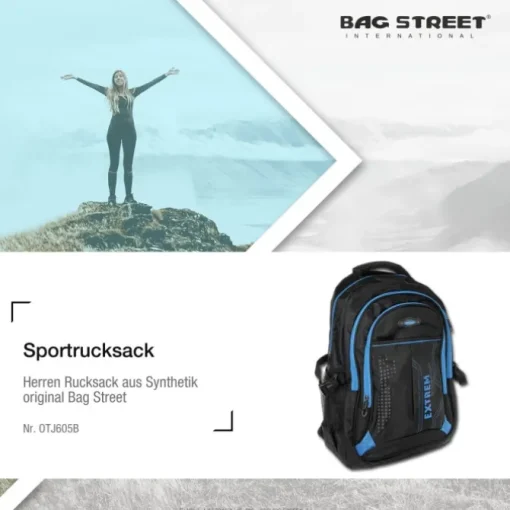 Bag Street Rucksack Synthetik schwarz, blau Laptopfach Laptoprucksack OTJ605B