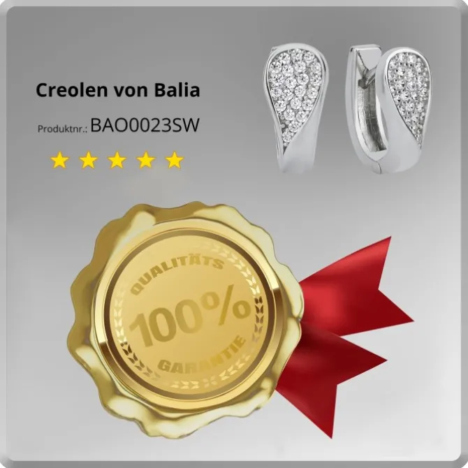 Balia Creolen für Damen glänzend Zirkonia aus 925er Silber BAO0023SW